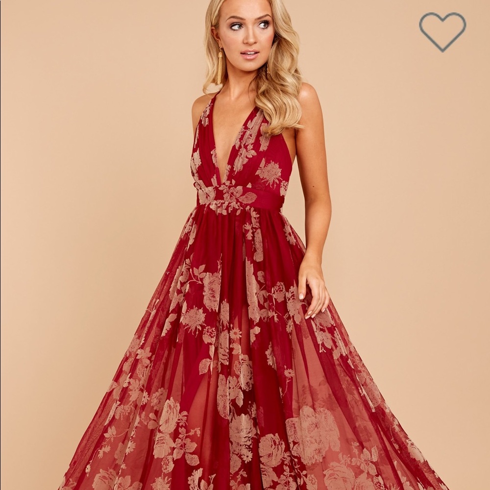 Wine Red Floral Maxi Dress